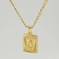 18K gold plated stainless steel necklace with letter C pendant on a Figaro chain - Gold Letter C (With Chain)