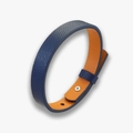 Bracelet minimaliste en cuir pour homme, bleu foncé et orange avec boucle en argent - Bracelet Fini / Bleu Microfibre