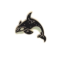 Orca enamel brooch with gold outlines and starry constellation patterns on black metal - Starry Black Orca Style (C1383-1)