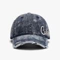 Vintage-Baseballkappe aus dunkelblauem gewaschenem Denim mit weißer Stickerei - Verstellbar / Marineblau