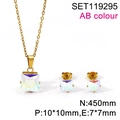 Golden stainless steel jewelry set featuring square AB crystals and matching stud earrings - Gold-AB Color Stone