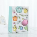 Cartoon flower gift bag with 3D floral pattern and white braided handle in light blue - Blue Inflated Style (1) / Small (1pc)