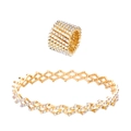 2-in-1 magic retractable ring bracelet with colorful rhinestones in golden metal - Diameter 1.8cm-7cm Adjustable / Gold White Zirconia