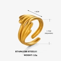 Adjustable golden stainless steel ring with layered feather design, 1.6cm wide style - Gold Line Style / Gold