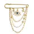 Golden Evil Eye brooch with layered chains, stars, and pearls on a white background - Gold (ZW838)