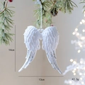 White flocked angel wings Christmas ornament with silver glitter and hanging loop - Wing