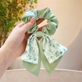 Chouchou vert à motif floral avec nœud papillon en tissu soyeux pour un style élégant - A1-8# Vert - Nœud Floral