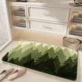 Absorbent green and white mountain pattern flocking bath mat for bathroom and bedroom - In the Forest
