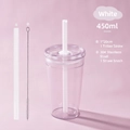 Purple 450ml Tritan straw cup with white straw and stainless steel cleaning brush - 450ml / White
