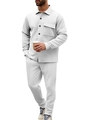 Détail de la texture tricotée gris clair sur un ensemble chemise à manches longues et pantalon - S / Blanc