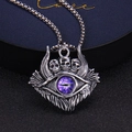 Vintage Turkish evil eye necklace featuring a skull pendant with purple stone on bead chain - Standard Type / Purple