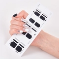 Self-adhesive nail stickers with silver glitter geometric patterns and French tip designs - Black White Silver Glitter Geometric Heart French Style (UNE-29)