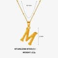 Letter M square pendant necklace in gold-plated stainless steel with twisted rope chain - Letter M