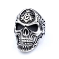 Anello teschio vintage in acciaio inossidabile con simbolo massonico G, argento antico - US 14 / Color Acciaio