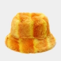 Detailed macro view of vibrant orange and yellow striped long-pile faux fur bucket hat - Orange Yellow Stripe Style (3#色)
