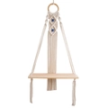 Handmade boho macrame wall shelf in beige with wooden board and blue evil eye beads - Off-White Style K with Evil Eye