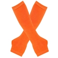 Vibrant orange knitted fingerless arm sleeves with thumb holes in a crisscross display - One Size / Solid Orange