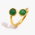 18K gold plated stainless steel open ring featuring dual green agate stones - Double-Headed Green Agate Open Ring - Gold