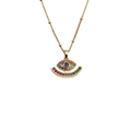 Collar de Ojo Turco dorado con piedra azul y gemas de colores en una cadena de bolas - Colgante De Ojo Con Circonita De Color