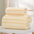 Coral fleece towel set with yellow and white stripes featuring thick absorbent fabric - Broad & Narrow Stripe / Towel (35*75cm) / Yellow