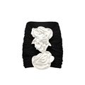 Sexy black swimsuit featuring three 3D white floral decorations and elegant pleats - Skirt (S-M) / Sarong / Black