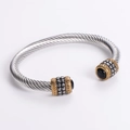 Bracciale a cavo ritorto da uomo in acciaio con dettagli dorati e pietre onice nera - Color Acciaio