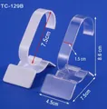 Acrylic C-shaped watch display stand in white and transparent styles with rectangular base - Widened One-Piece Clear Stand