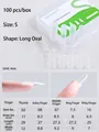 Size S almond long oval press-on nails chart, 100 piece box of thin seamless fake nails - Long Oval (Size S)