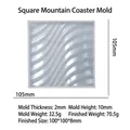 Square mountain wave pattern silicone coaster mold with detailed size measurements - Square Mountain Coaster Mold