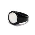 Fashionable black octagonal titanium steel ring with white shell inlay for men and women - Black White Shell