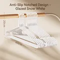 Snow white non-slip seamless plastic clothes hanger set with shoulder groove design - 40cm Grooved Style / Glazed Snow White