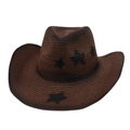 Détail du tissage de chapeau de cowboy en paille marron foncé avec motifs d'étoiles noires - Avec Corde à Vent (Étoiles Dégradées) / Café