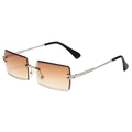 Schicke randlose rechteckige Sonnenbrille mit braunem Farbverlauf und Goldmetallrahmen - Silberner Rahmen Tee-Verlauf