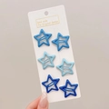 Set of 6 blue gradient star-shaped matte hair clips on a white handmade display card - Lake Blue Series - 6 Pcs