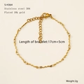 Minimalistische 18K vergulde roestvrijstalen armband met golfschakels en kralen - Golfring Kraalketting (S-H364)