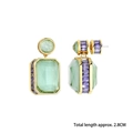 Orecchini geometrici dorati con gemma verde e accenti di zircone viola lunghezza 2,8cm - Azzurro