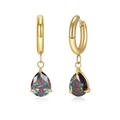 Golden titanium steel hoop earrings featuring pear-cut iridescent zircon pendants - Gold Multicolor Zircon