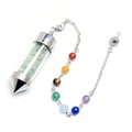 Detailed view of cone crystal wishing bottle pendant with chakra beads and green stones - Green Aventurine