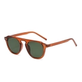 Gafas de sol retro ámbar translúcido con lentes redondas verde oscuro y remaches - Marco Marrón Lentes G15