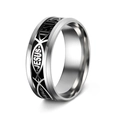 Silver stainless steel Jesus ring featuring black enamel Ichthys religious fish symbol - US 6 / Black with Silver Gear