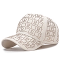 Beige baseball cap with golden rhinestone grid and 'R' letter pattern on twill fabric - Adjustable / Light Beige