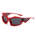Futuristic Y2K style sunglasses with bold red glossy frames and dark grey lenses - Red Frame Grey Lens