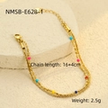 Detail of 18K gold stainless steel bracelet with colorful beads and sizing information - 16+4cm / Multi-color (NMSB-E628-1)
