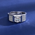 Adjustable silver-tone signet ring with large round sparkling stone and pave details - Ljz-129 [1 Carat] / Adjustable Open