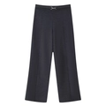 Deep charcoal gray wide-leg trousers with high waist and decorative metal buckle - S / Pants