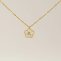 18K gold plated stainless steel clover necklace with white shell and letter K pendant - Letter K