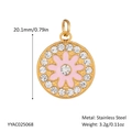Pink enamel flower pendant in gold-plated stainless steel with sparkling rhinestones - Pink Enamel Flower Rhinestone Round Style (YYAC025118)