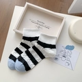 Women's cotton crew socks with classic black and white stripes and light blue toe detail - Black and White Stripes