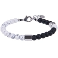 Detail of 6mm white marble and black beads bracelet with stainless steel clasp - White Howlite Bracelet