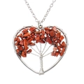 Detail of silver wire heart necklace with life tree design and red crystal stones - Red Jasper